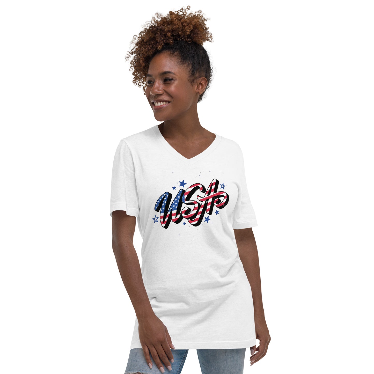 T-shirt USA Unisexe à Manches Courtes et Col V