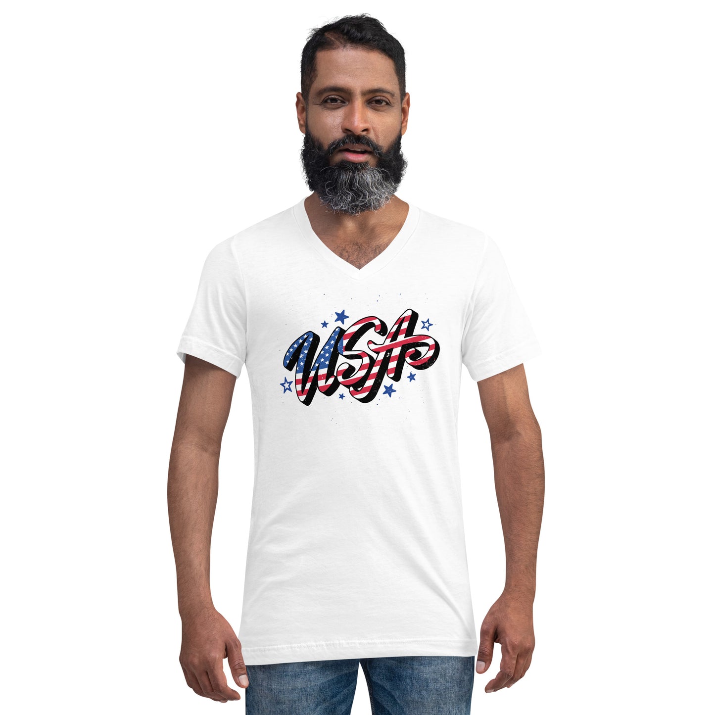 T-shirt USA Unisexe à Manches Courtes et Col V