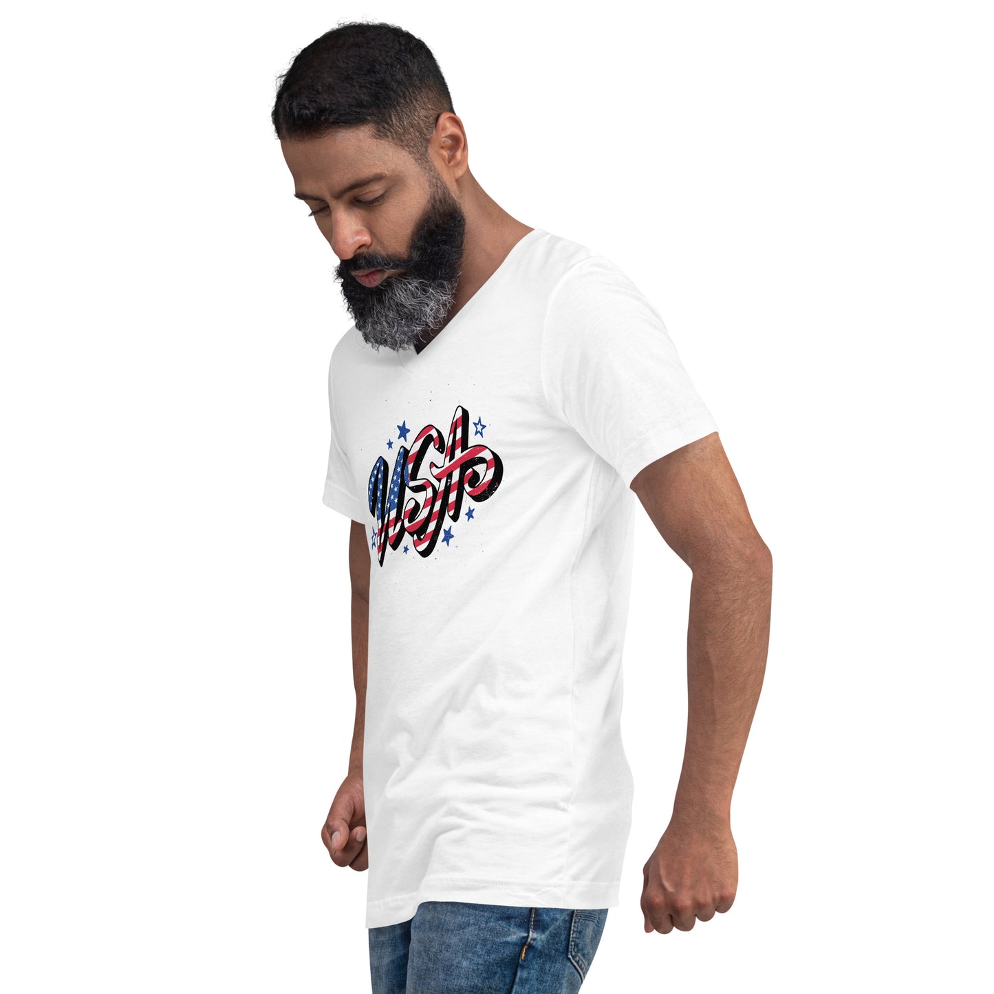 T-shirt USA Unisexe à Manches Courtes et Col V