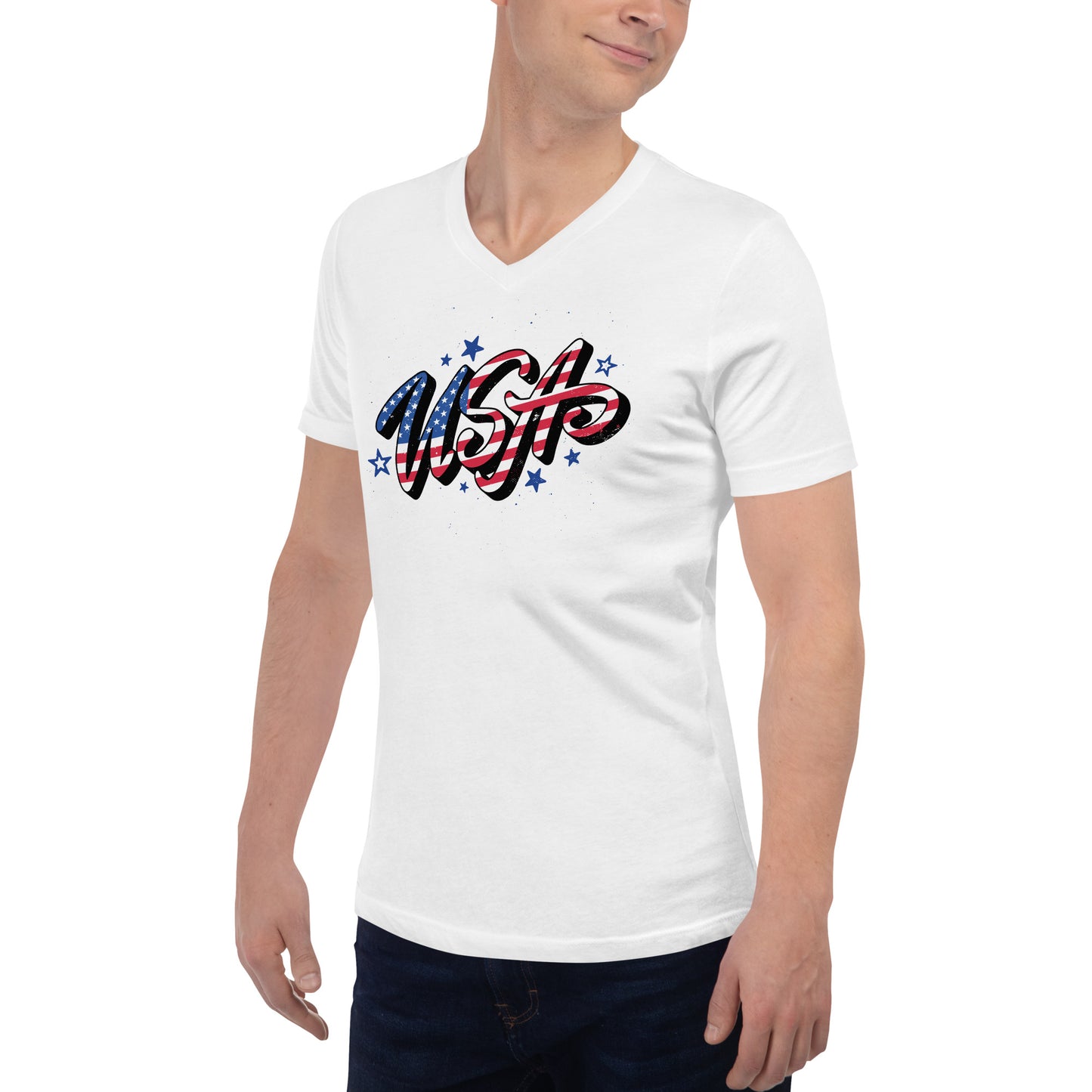 T-shirt USA Unisexe à Manches Courtes et Col V