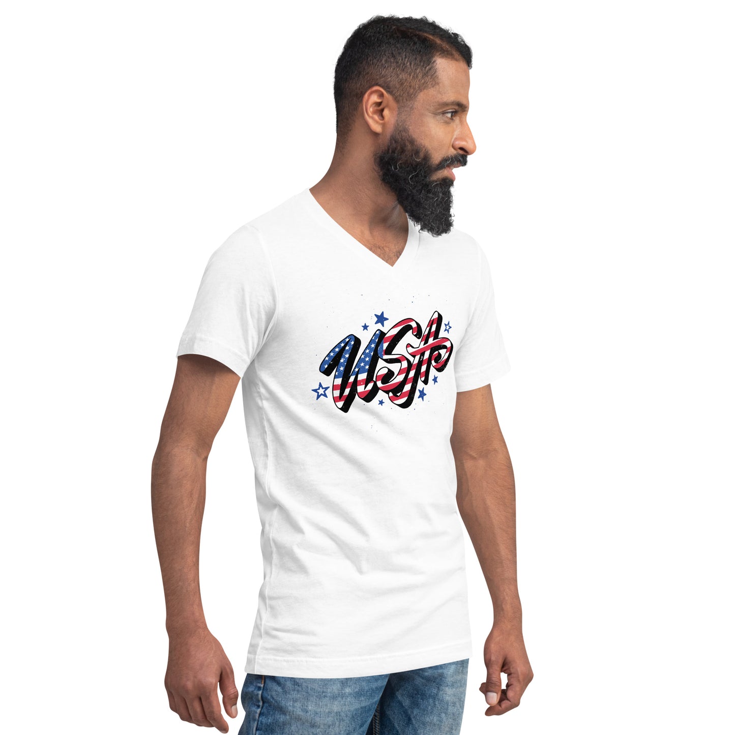 T-shirt USA Unisexe à Manches Courtes et Col V