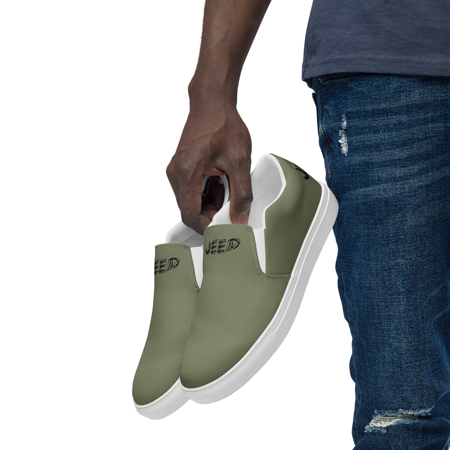 Tennis en toile Jeep sans lacets pour homme, couleur : verte